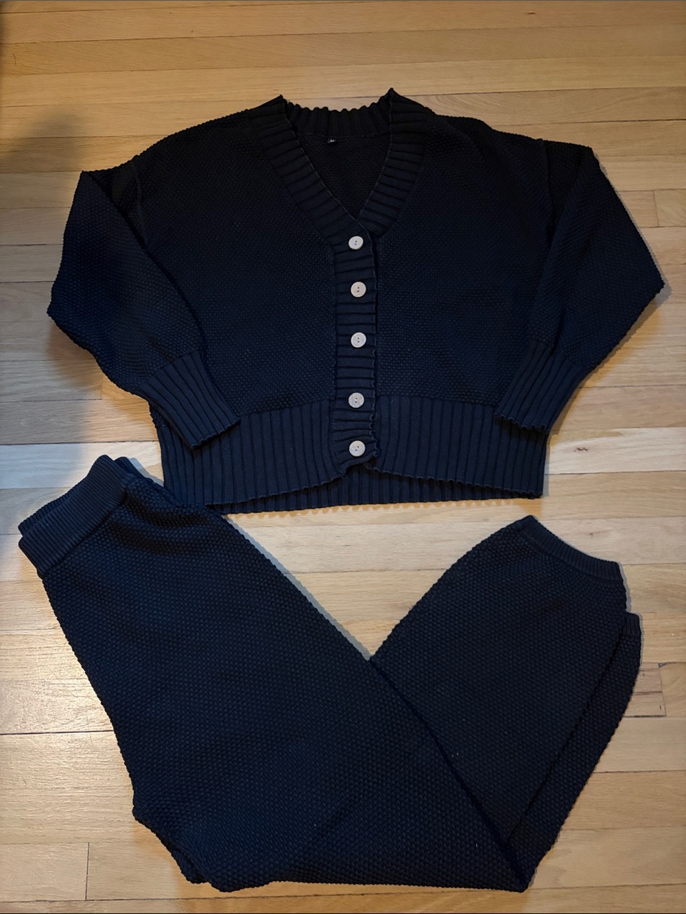 Amazon Women’s Black Knit Button-Front Cardigan & Pants Set